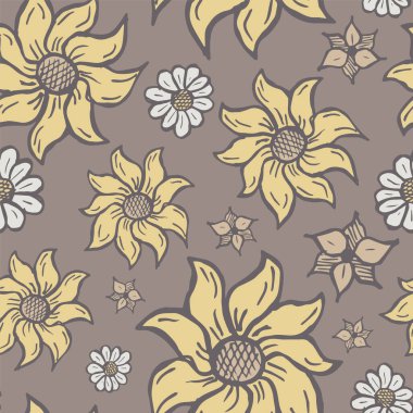 Elle çizilmiş çiçekli pürüzsüz desen. Paketler, ambalajlar, kumaş tasarımları ve diğerleri için. Pastel renklerde vektör karalama arkaplanı.