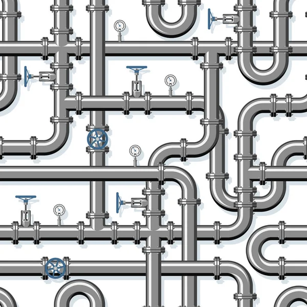 Pipeline Seamless Pattern Branching Intertwining Pipes Taps Manometers Realistic Vector — Stock Vector