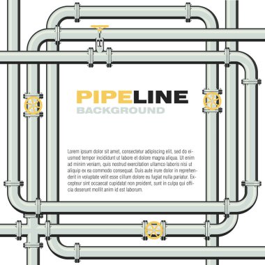 Metin için boşluk olan boru hattı kare vektör arkaplanı. Dallanıp budaklanan borular ve musluklar. Çizim düz biçimli.