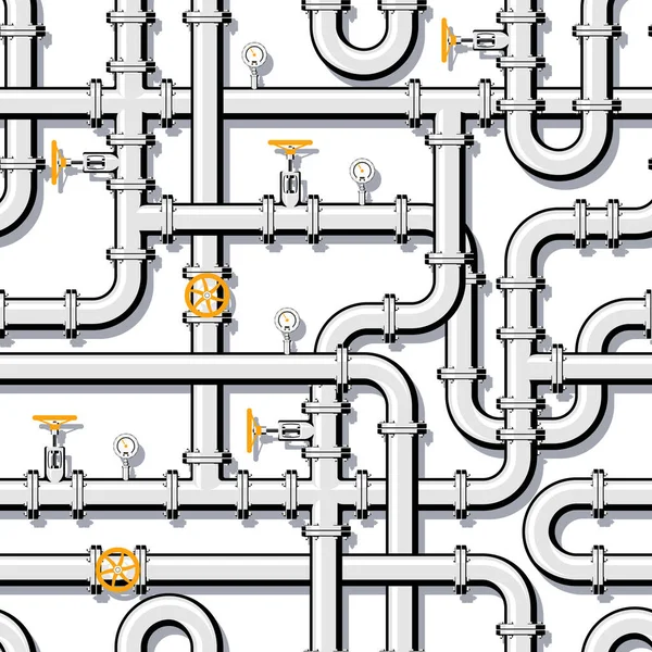 Padrão Sem Emenda Encanamento Ramificação Entrelaçamento Tubos Com Torneiras Manômetros — Vetor de Stock