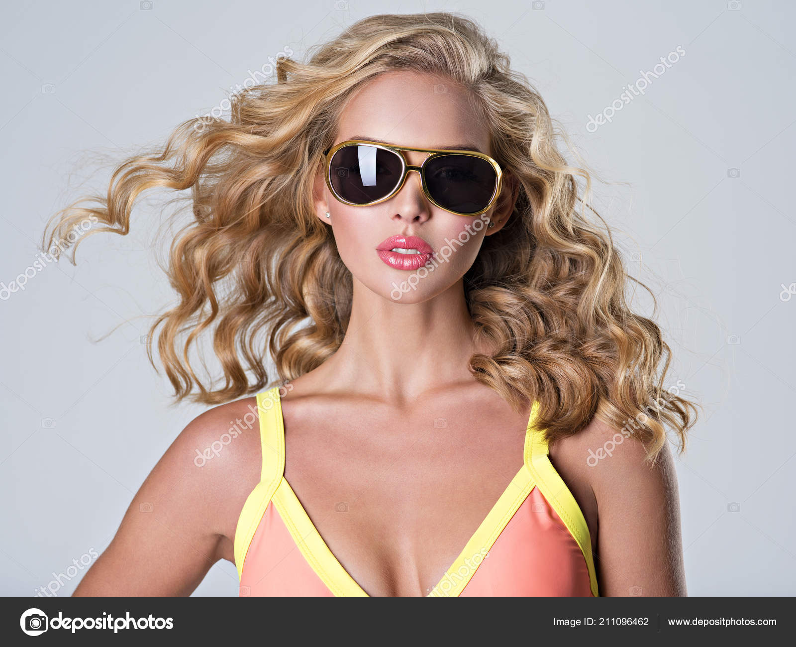 Beautiful Blonde Woman Long Wavy Hair Attractive Young Girl