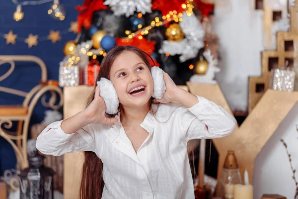 Cheerful Happy Girl Headphones Listening Music — Stock Photo, Image