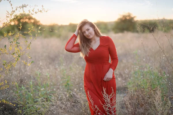 Retrato de hermosa chica en el campo. —  Fotos de Stock