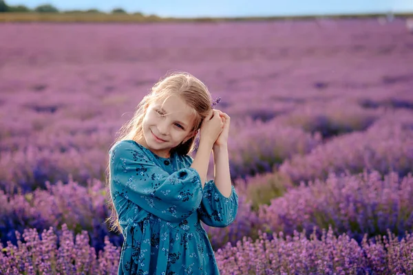 Beautiful Girl Braids Pigtail Lavender Field — Stock Photo, Image