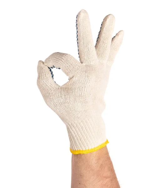 Mão masculina usando luva de trabalho — Fotografia de Stock