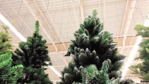 Árbol de Navidad artificial en la tienda — Vídeo de stock