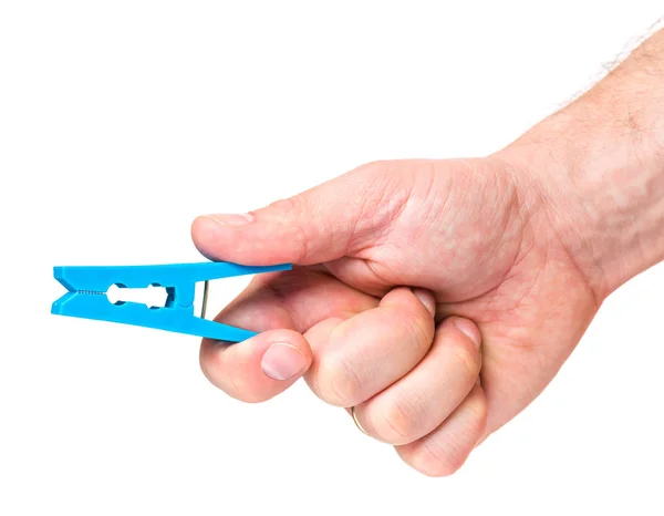 Hand with color clothespin — Stock Photo, Image