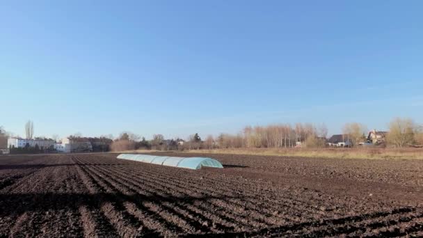 Geploegd veld met donkere bodem — Stockvideo