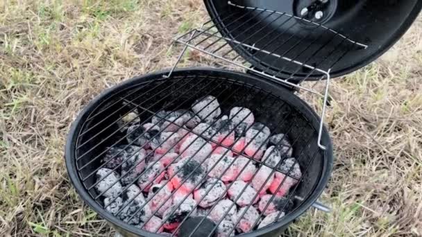 BBQ Grill och glödande kol — Stockvideo