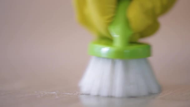 Young woman cleaning floor at room — Stock Video