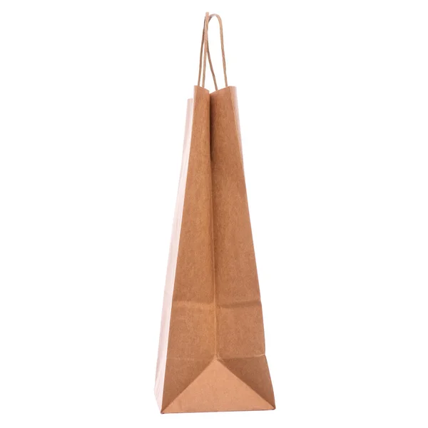 One Empty Brown Paper Bag Recycled Paper Shopping Bag Isolated — Stock Photo, Image