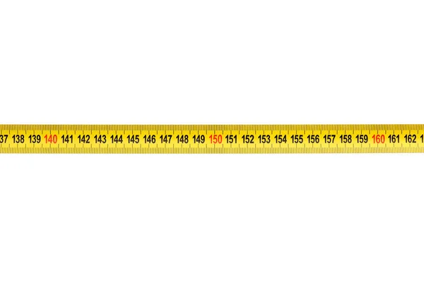 Gele Tape Met Het Gereedschap Meetlat Geïsoleerd Witte Achtergrond — Stockfoto