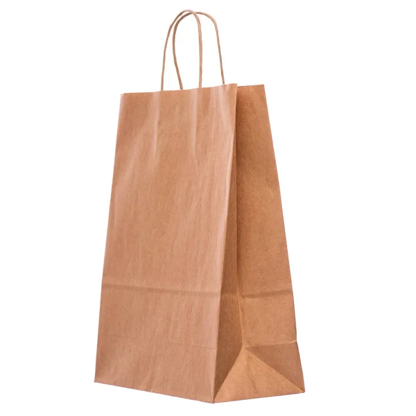 Sac Papier Brun Vide Sac Provisions Papier Recyclé Isolé Sur — Photo