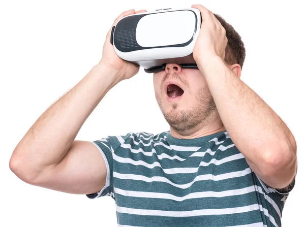 Jovem Chocado Assistindo Vídeo Através Óculos Realidade Virtual Gritando Jovem — Fotografia de Stock