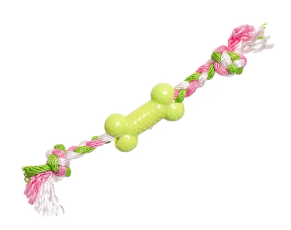 Dog Toy Colorful Cotton Rope Rubber Bone Games Isolated White — Stock Photo, Image