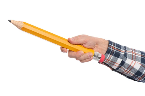 Ręka z wielkim ołówkiem — Zdjęcie stockowe
