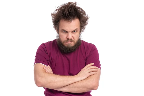 Crazy bearded man emotions and signs — Stock Photo, Image