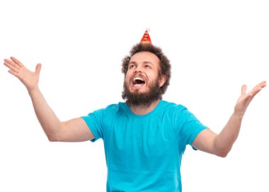 Noel Baba şapkalı çılgın sakallı adam