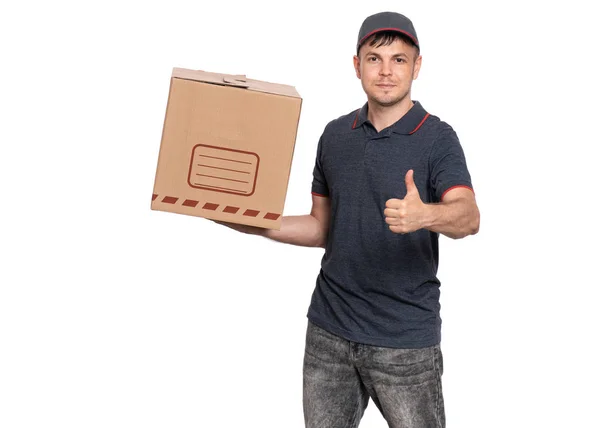 Entrega hombre en gorra en blanco —  Fotos de Stock