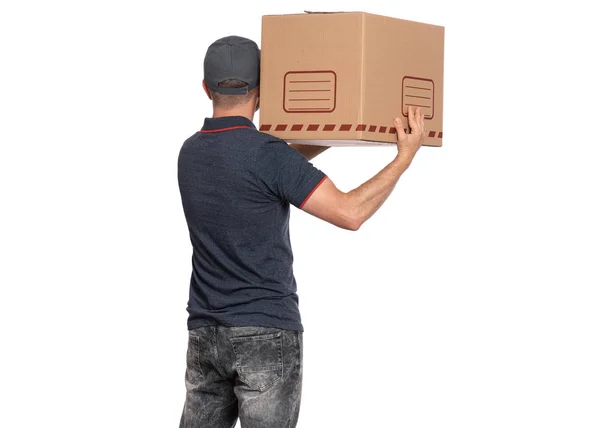 Delivery man in cap on white — Stock Photo, Image