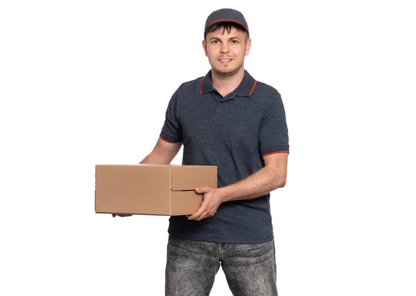 Entrega hombre en gorra en blanco —  Fotos de Stock