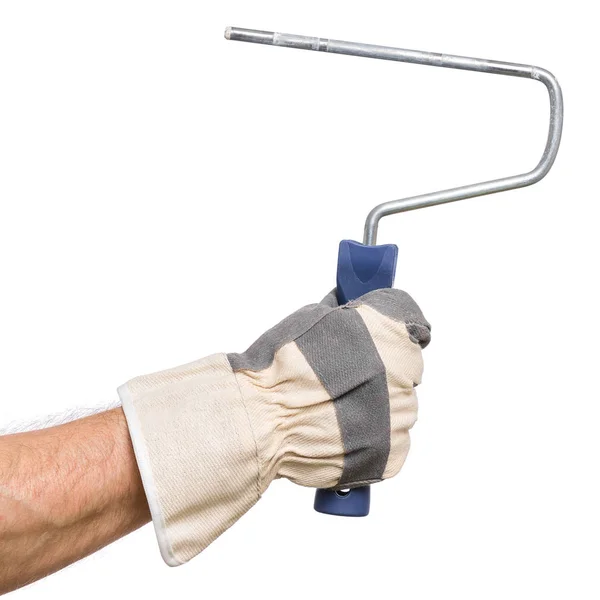 Hand with glove and paint roller — Stock Photo, Image