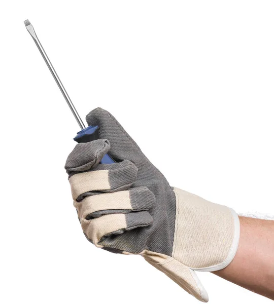 Hand with glove and screwdriver — Stock Photo, Image