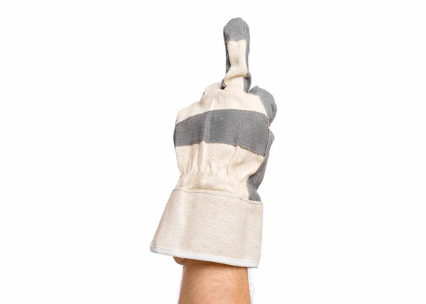 Männliche Hand trägt Arbeitshandschuh — Stockfoto