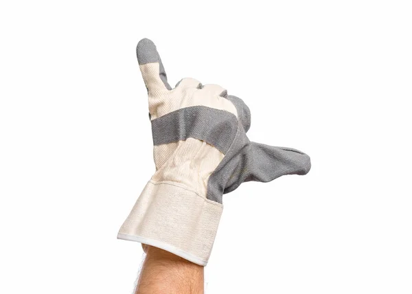 Männliche Hand trägt Arbeitshandschuh — Stockfoto