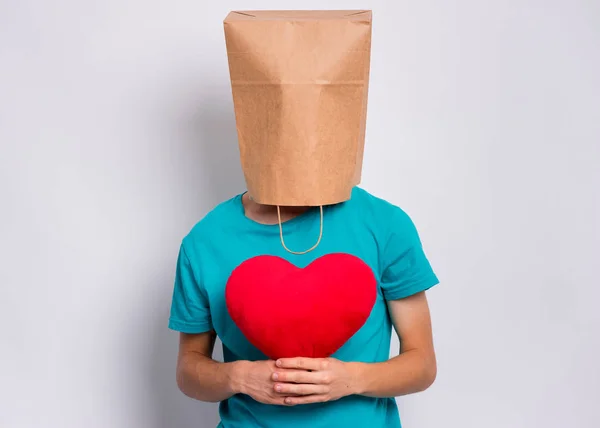 Boy with paper bag over head — Stock Photo, Image