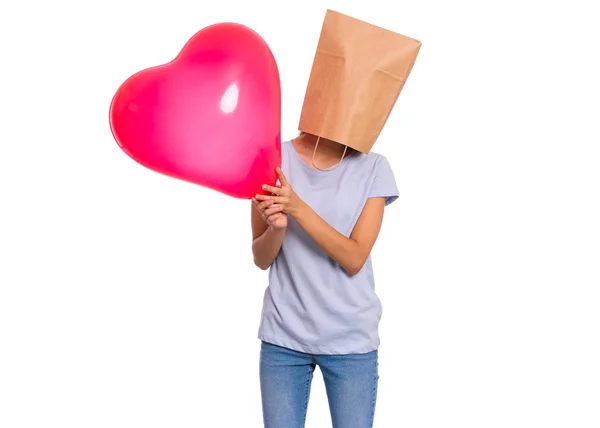 Menina com saco de papel sobre a cabeça — Fotografia de Stock