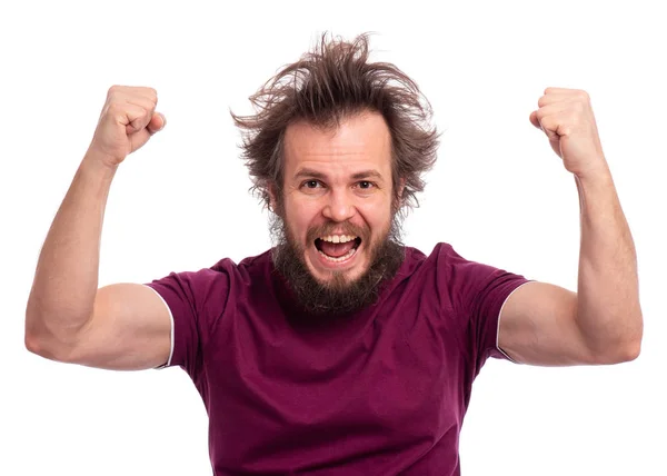 Őrült szakállas ember érzelmei és jelei — Stock Fotó