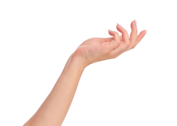 Kvinnlig hand på vit — Stockfoto