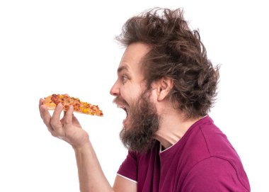 Çılgın sakallı adam pizza yiyor