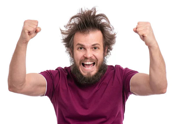 Çılgın sakallı adam duyguları ve işaretleri — Stok fotoğraf