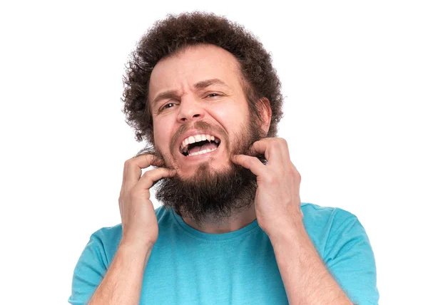 狂気の髭の男の感情とサイン — ストック写真