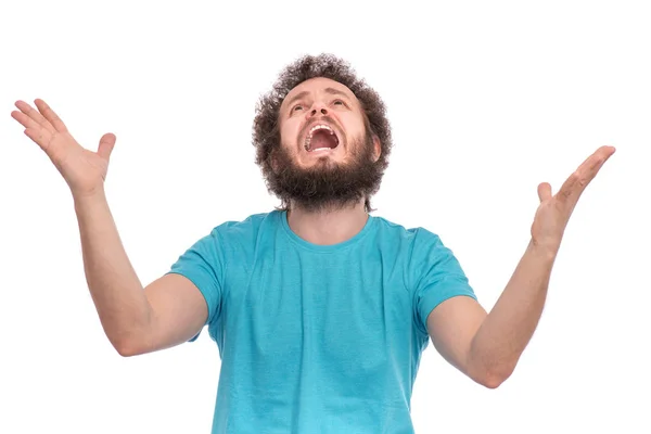 Crazy bearded man emotions and signs — Stock Photo, Image