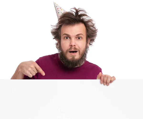 Crazy man with blank signboard — Stock Photo, Image