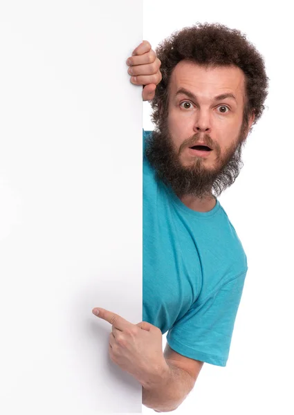 Crazy man with blank signboard — Stock Photo, Image
