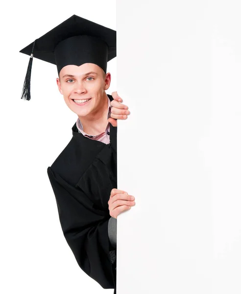 Graduado adolescente chico con tablero en blanco —  Fotos de Stock