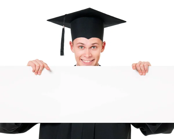 Graduate teen boy with blank board — Stock Photo, Image