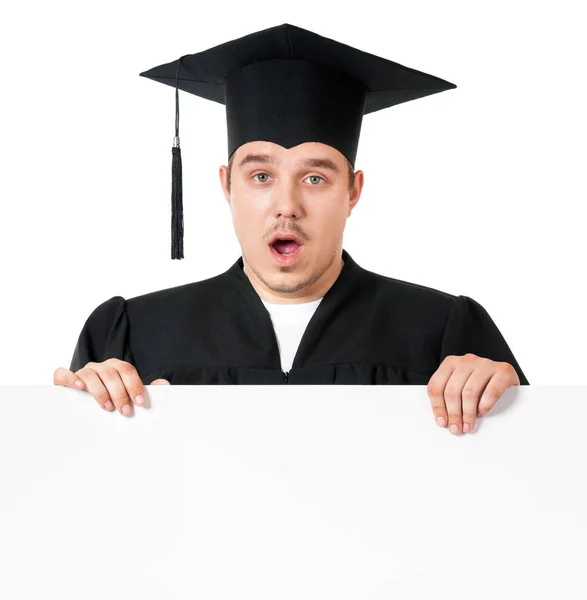 Graduate teen boy with blank board — Stock Photo, Image