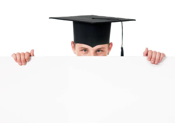 Graduate teen boy with blank board — Stock Photo, Image