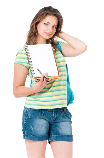 Estudante menina no branco — Fotografia de Stock