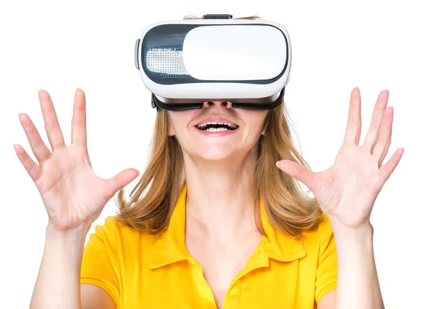 Mujer en gafas de realidad virtual Fotos de stock libres de derechos