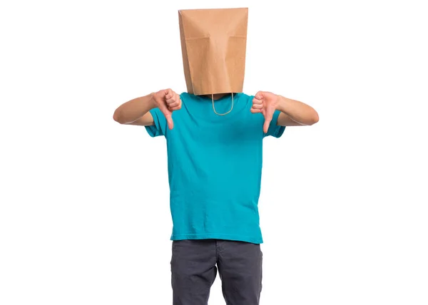 Boy with paper bag over head — Stock Photo, Image