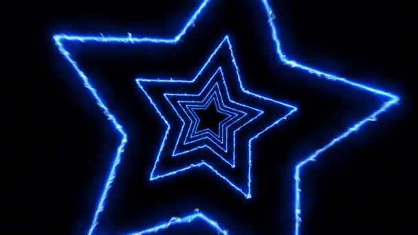 Neon Blu Stella Forma Tunnel Linee Luminose Astratto Sfondo Animazione — Video Stock