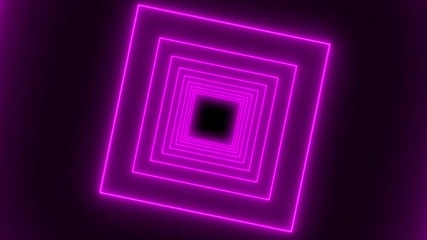 ピンク色のネオンの正方形の抽象トンネルの背景 — ストック動画