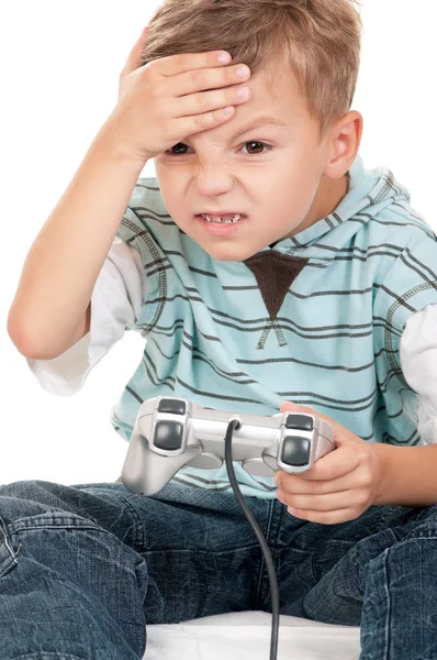 Nino Infeliz Jugando Videojuegos Nino Molesto Usando Controlador De Videojuegos Triste Nino Con Joystick Jugando Juego De Ordenador Sobre Fondo Blanco Junior Gente Stock Photo 239294194