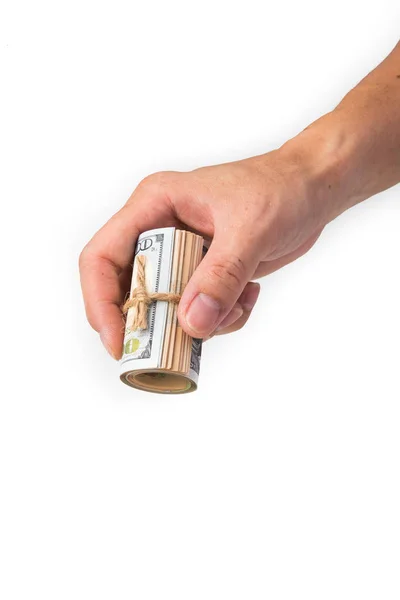 Ręka trzymania rolki 100 USD — Zdjęcie stockowe